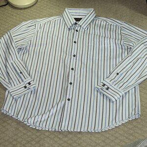 Kenneth Roberts Platinum Men's XL Blue Black Striped 100% Cotton Poplin Shirt